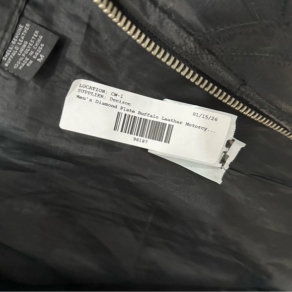 Vintage Mens Diamond Plate Buffalo Motorcycle Black Leather Patch Jacket Medium - Picture 10 of 10